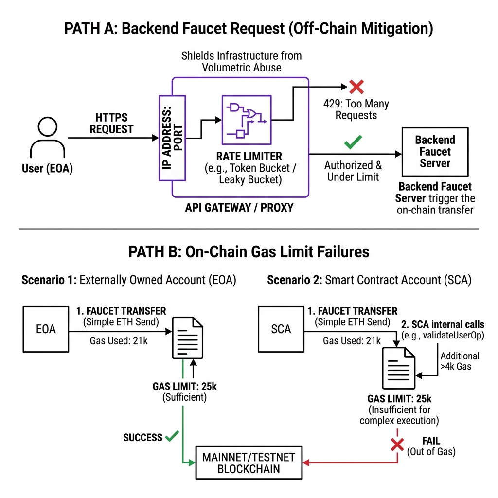 Faucet Rate Limiting Proxy and EOA vs Smart Account Payouts